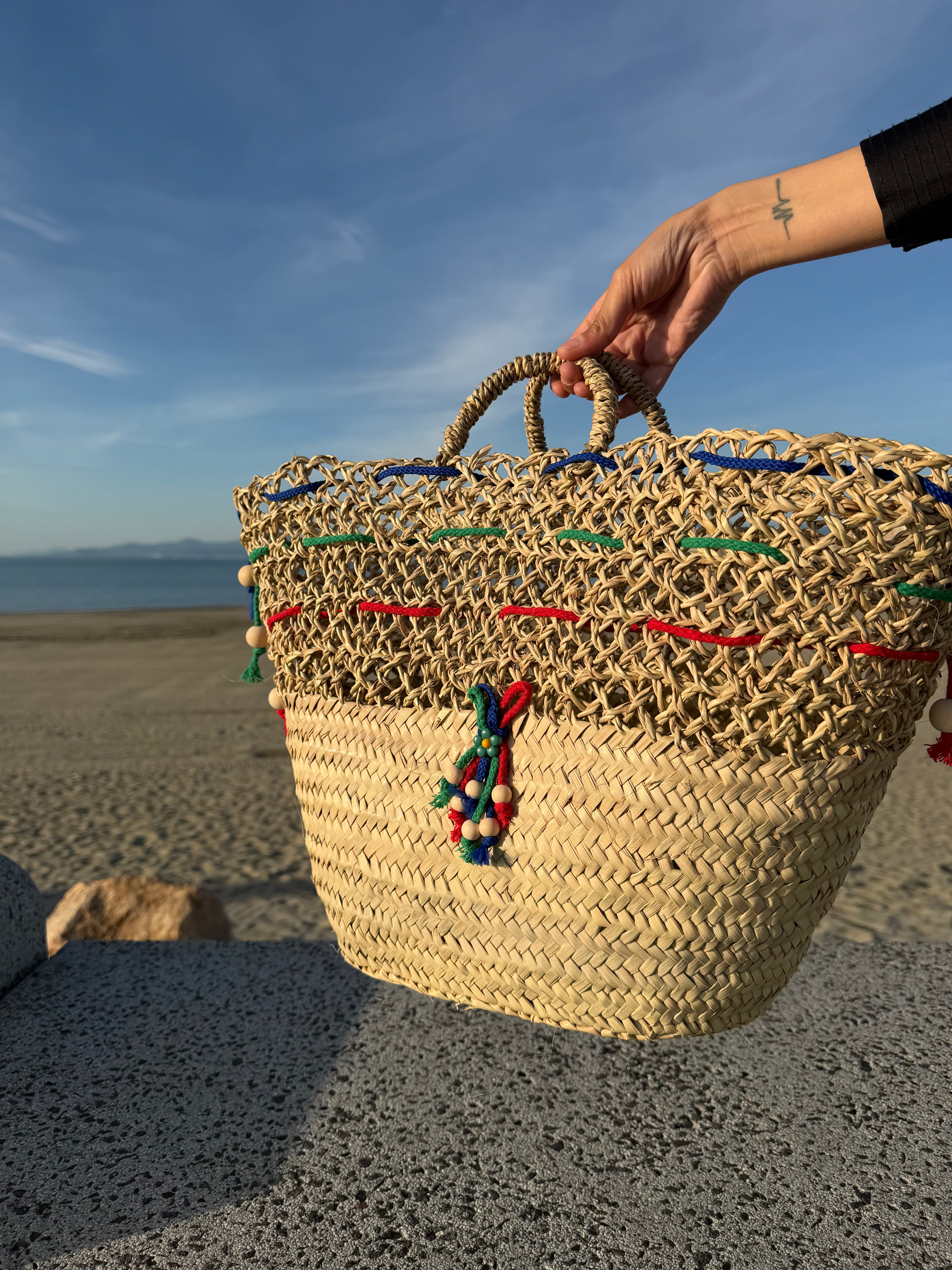 Panier Marin et perles bois