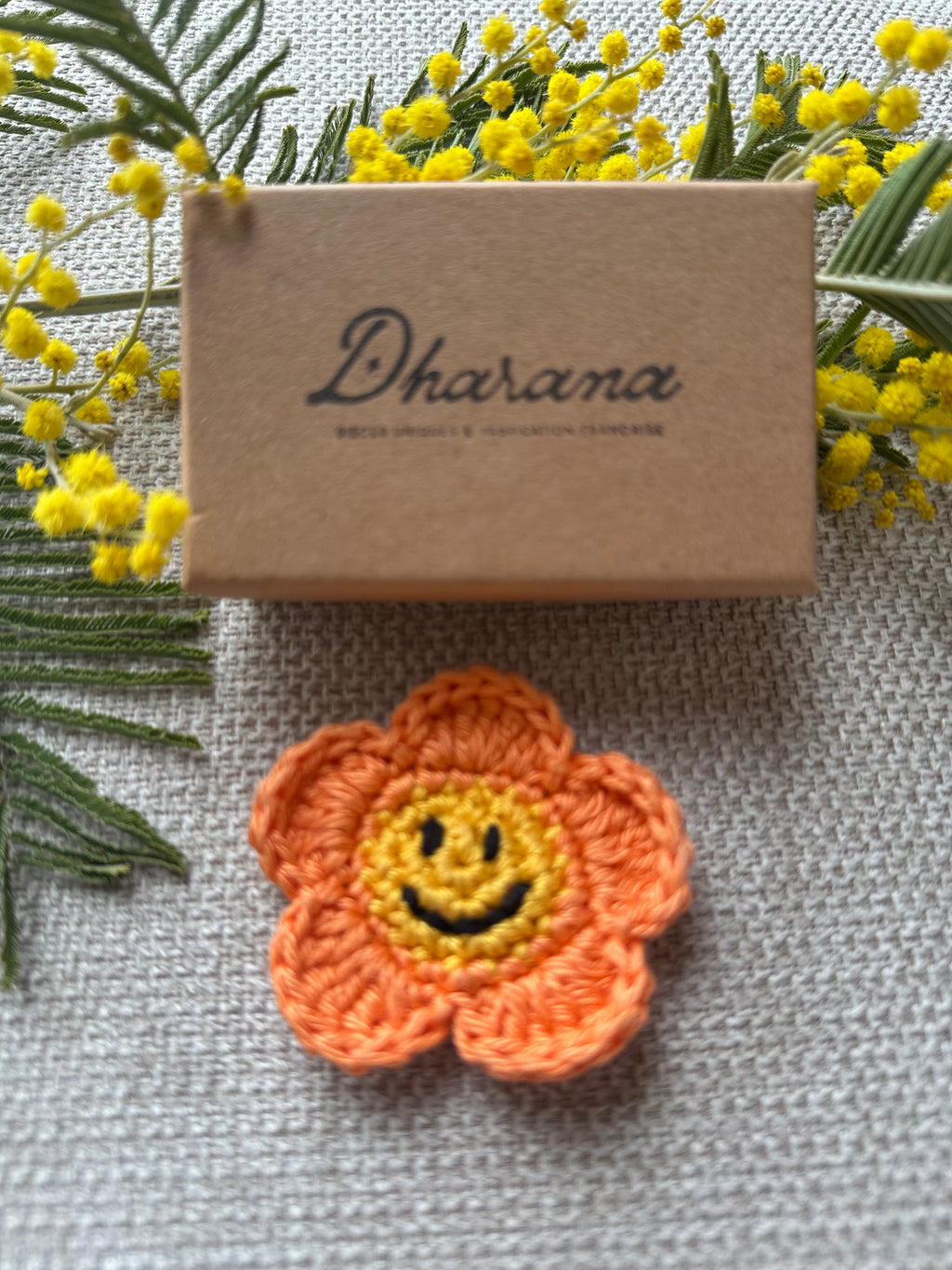 Broche Fleur Smiley Orange