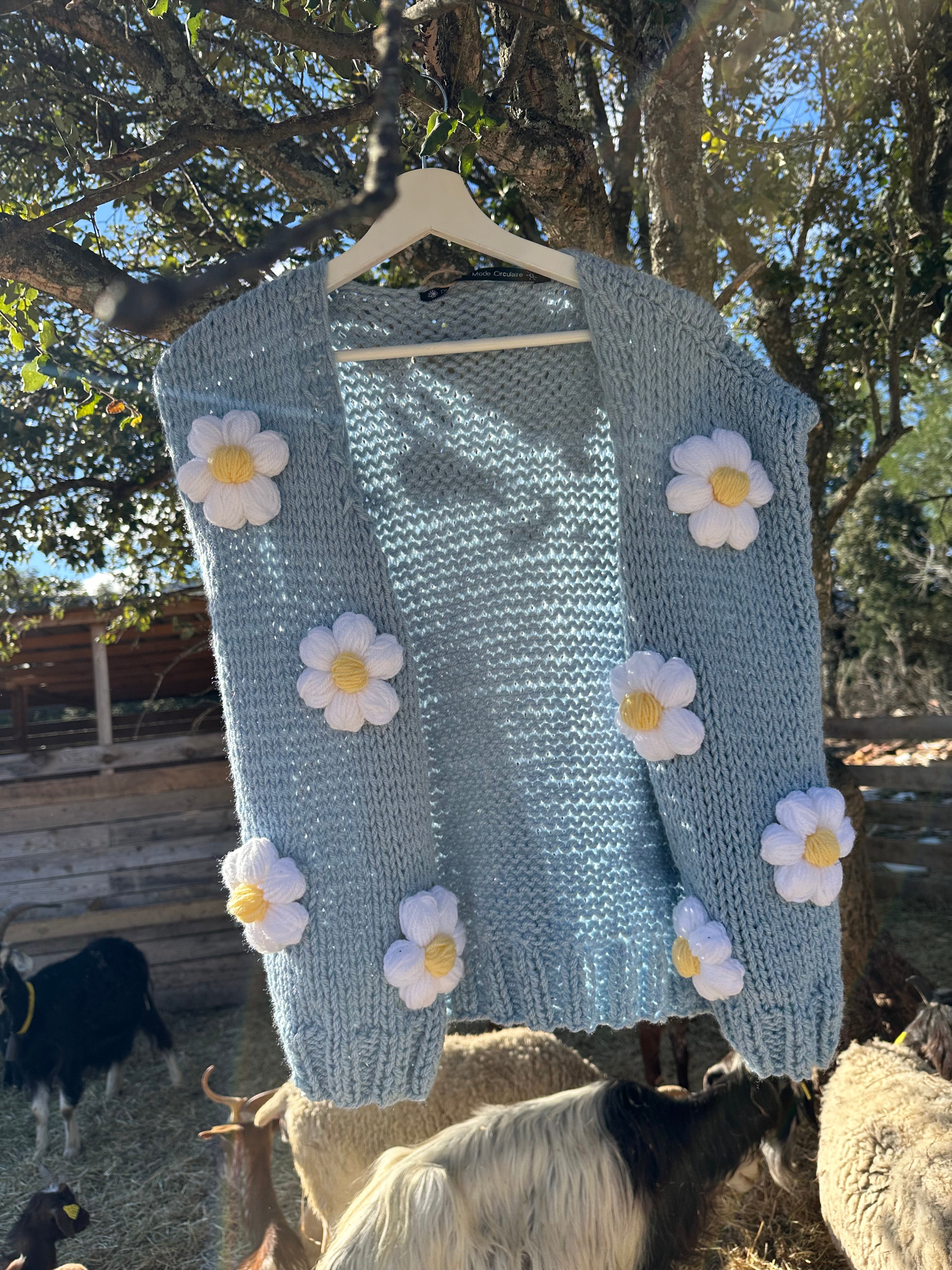 Veste Bleu Pastel Fleurs