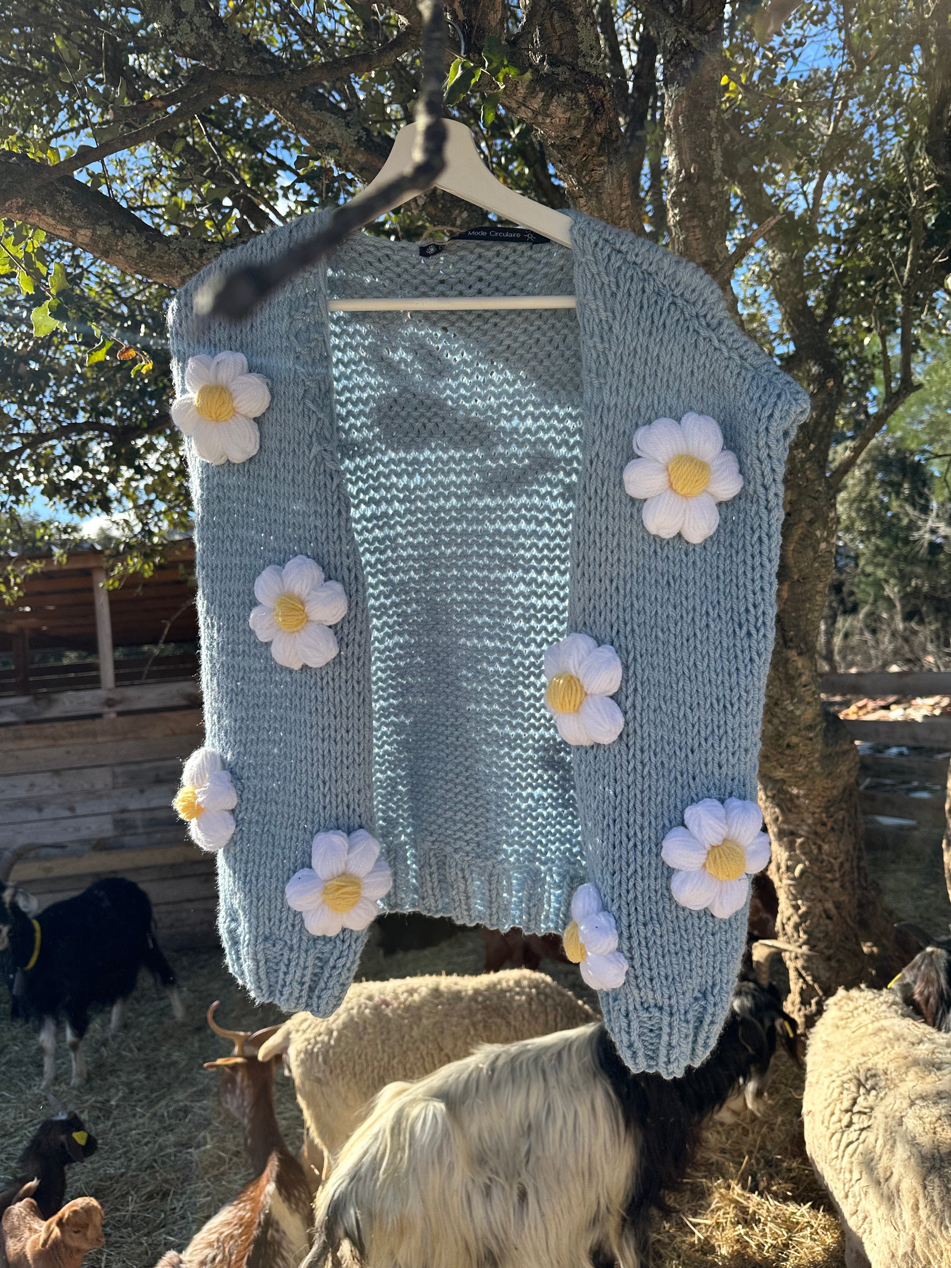 Veste Bleu Pastel Fleurs