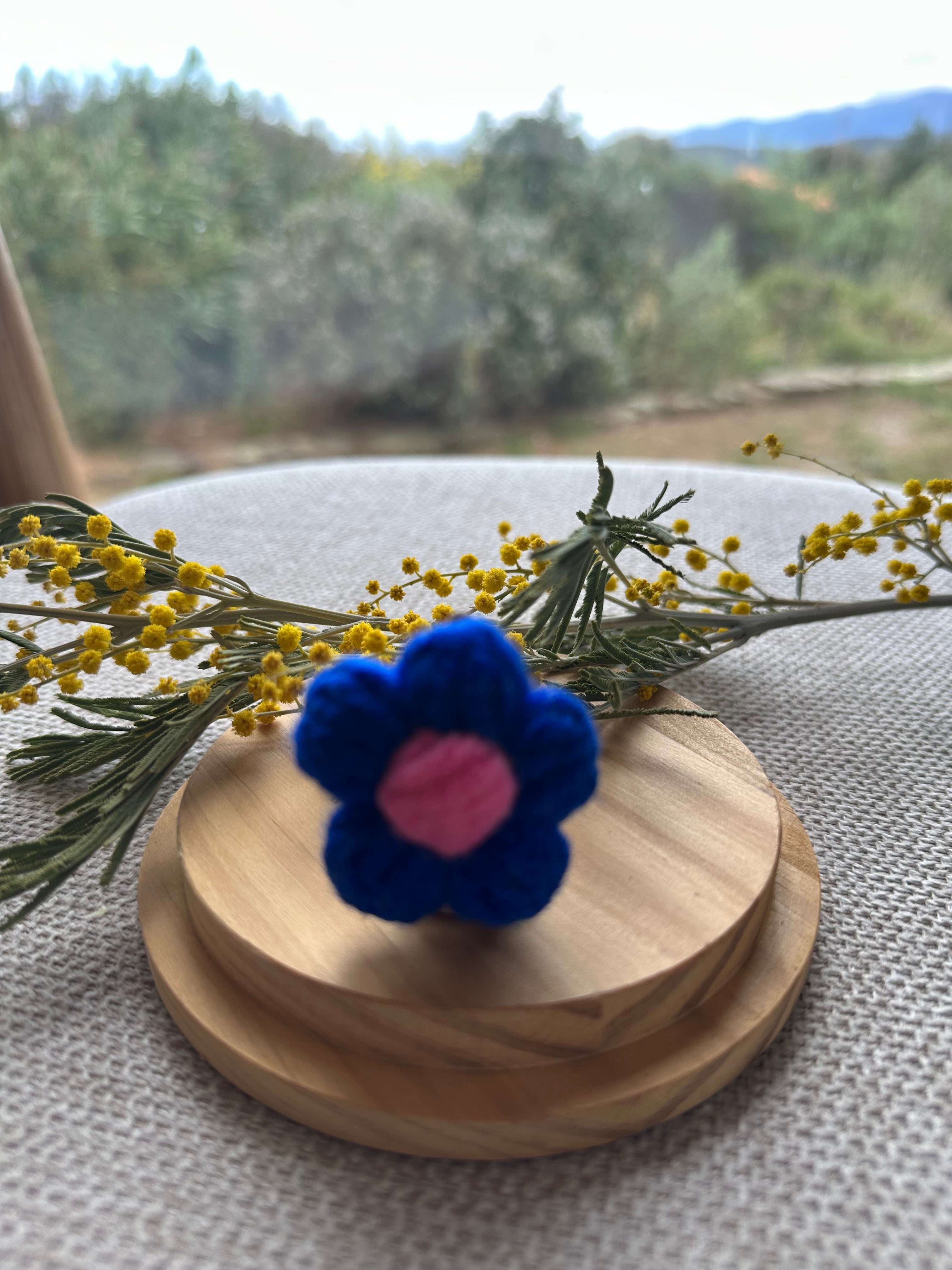 Bague Fleur Bleu & Rose