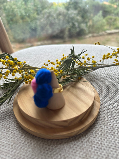Bague Fleur Bleu & Rose