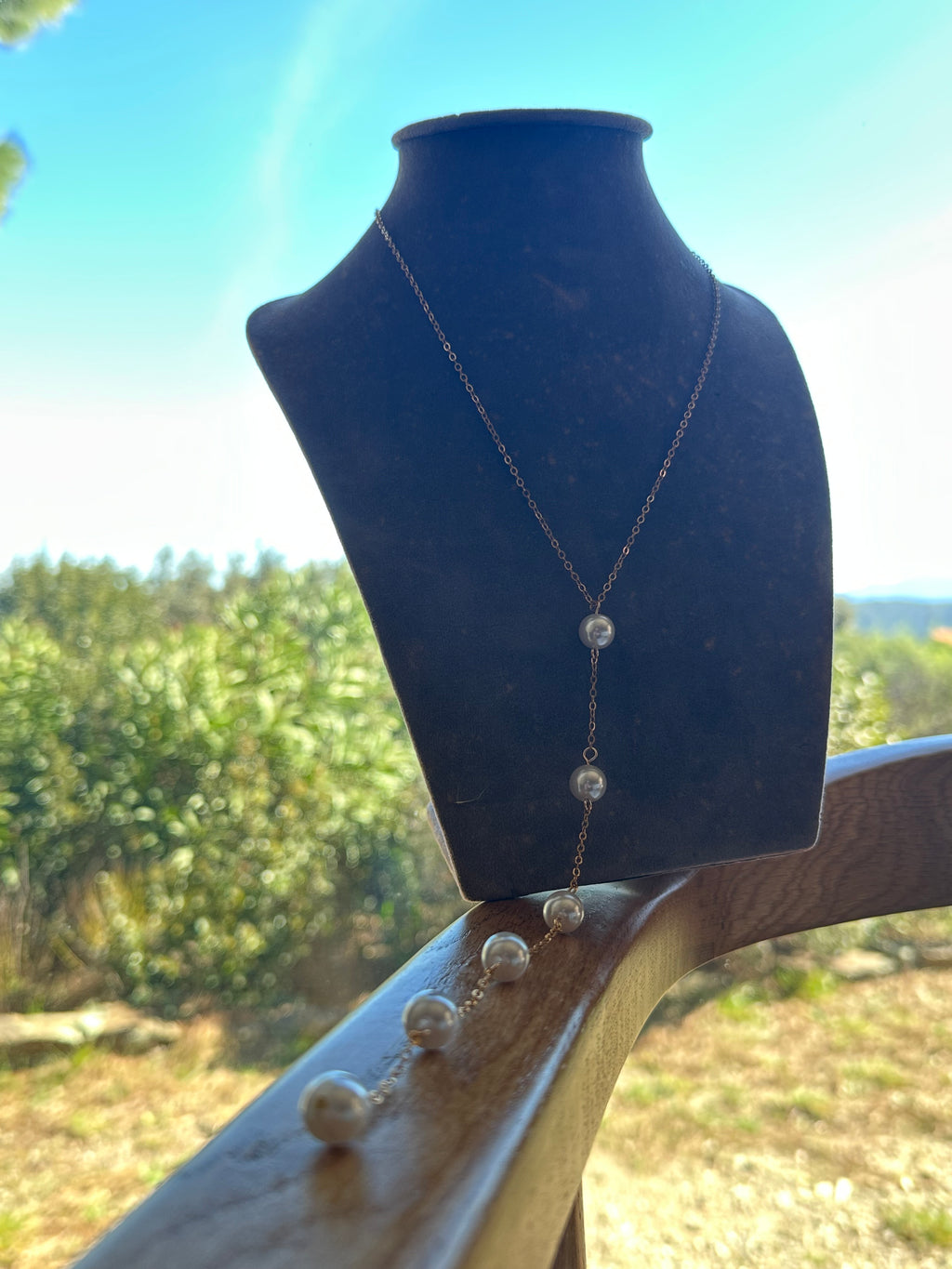 Sautoir acier or 6 perles
