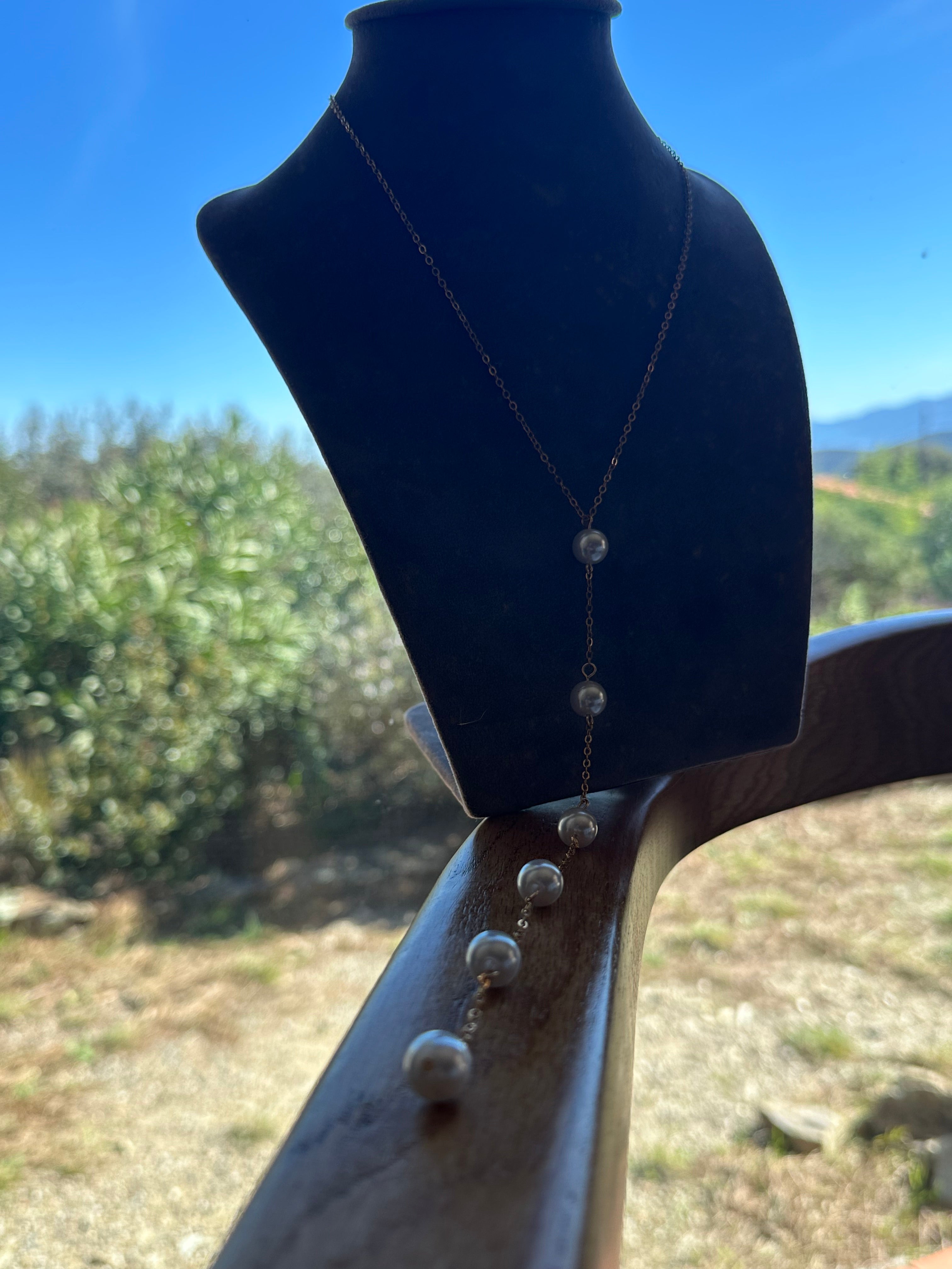 Sautoir acier or 6 perles